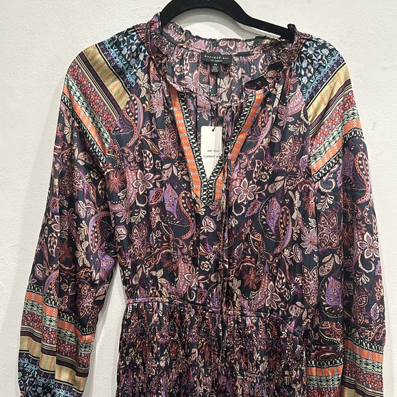 Anthropologie Current Air Pleated Mini Long Sleeve Dress XS purple paisley NWT - Picture 3 of 8
